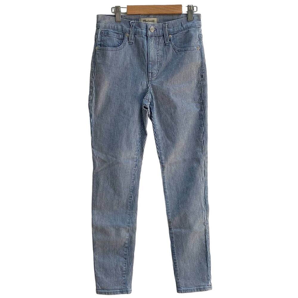 Madewell 9” Mid-Rise Skinny Striped Railroad Denim Jeans Size 25